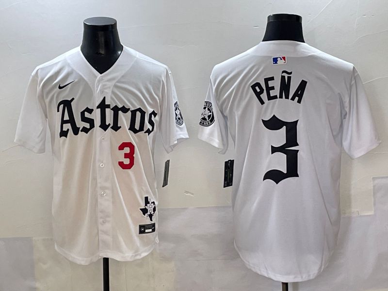 Men 2025 Houston Astros 3 Pena White Five generations Joint Name Nike MLB Jersey style 32
